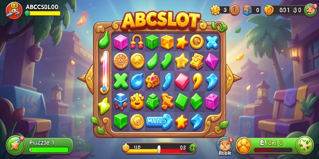 Tampilan menarik dari gameplay Match-3 di ABCSLOT.