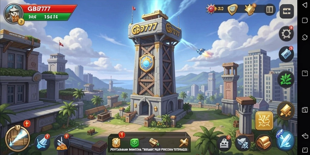 Screenshot gameplay GB777 menampilkan aksi menara yang berjuang melawan gelombang musuh.