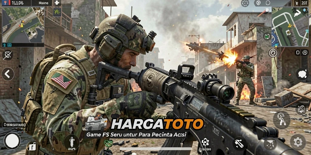 Screenshot utama HARGATOTO menampilkan aksi seru dalam gameplay FPS.