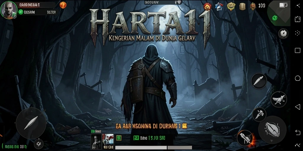 Screenshot menampilkan suasana menyeramkan dalam gameplay HARTA11.