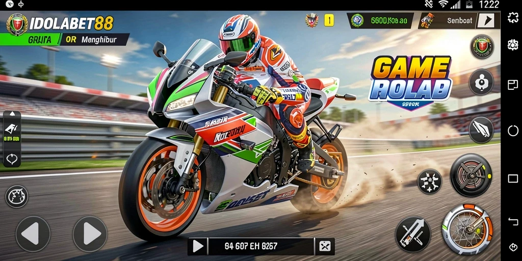 Tampilan gameplay seru di balapan motor IDOLABET88.