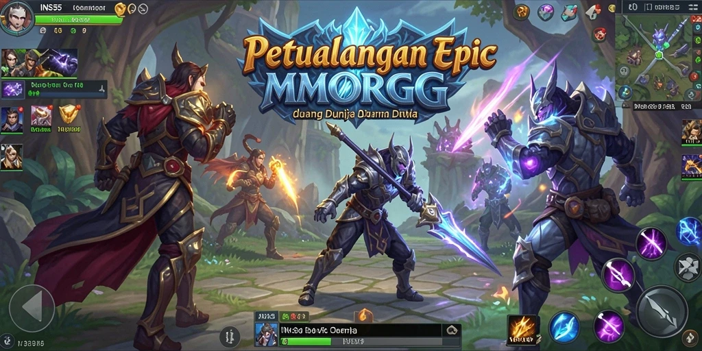 Screenshot INS55 menampilkan pertarungan epik di dunia MMORPG.