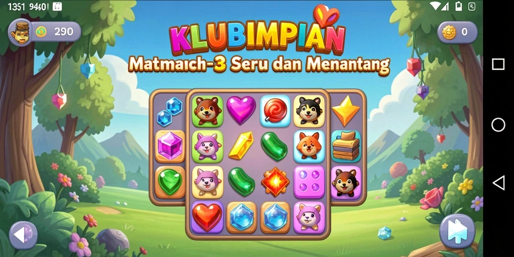 Screenshot gameplay KLUBIMPIAN dengan aksi Match-3 yang menegangkan.