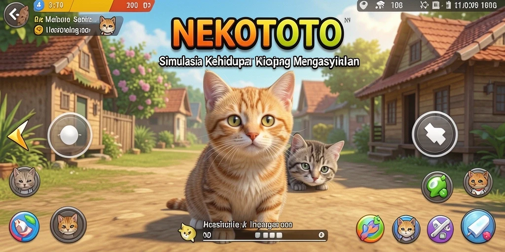 Gameplay NEKOTOTO dengan interaksi kucing yang lucu.