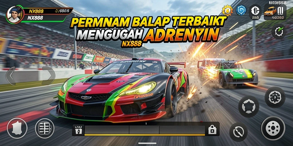 Tampilan gameplay NX888 saat balapan seru dan mendebarkan.