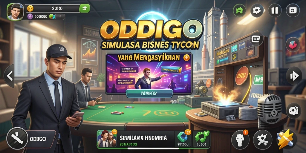 Tampilan gameplay ODDIGO yang menampilkan keseruan dalam membangun bisnis.