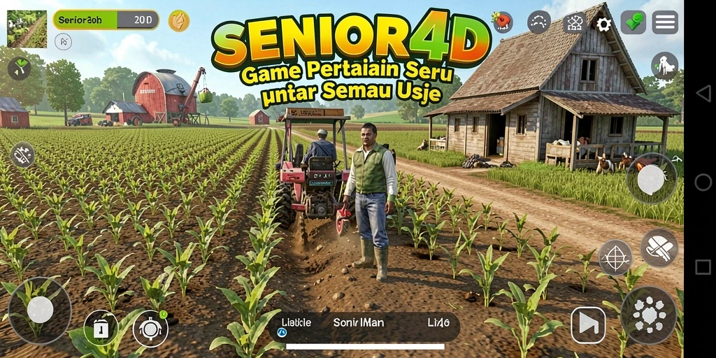 Tangkapan layar dari gameplay SENIOR4D yang menunjukkan proses bertani.